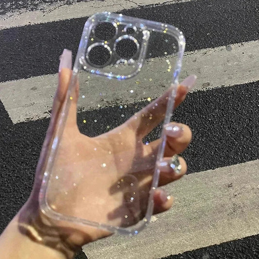 Soft Glitter Transparent Phone Case For iPhone 11 12 13 14 15 16 Pro Max Plus Shockproof Silicone Clear Bumper Cover