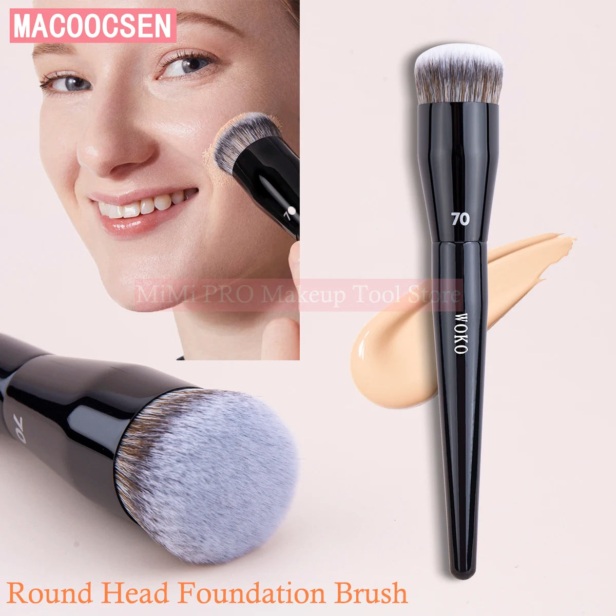 MACOOCSEN PRO Foundation Brush #70 Big Foundation Brush Face Foundation Buffing Brush Soft Touch Synthetic Hair Makeup Tool